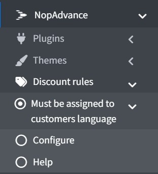 discount on customers language navigation menu